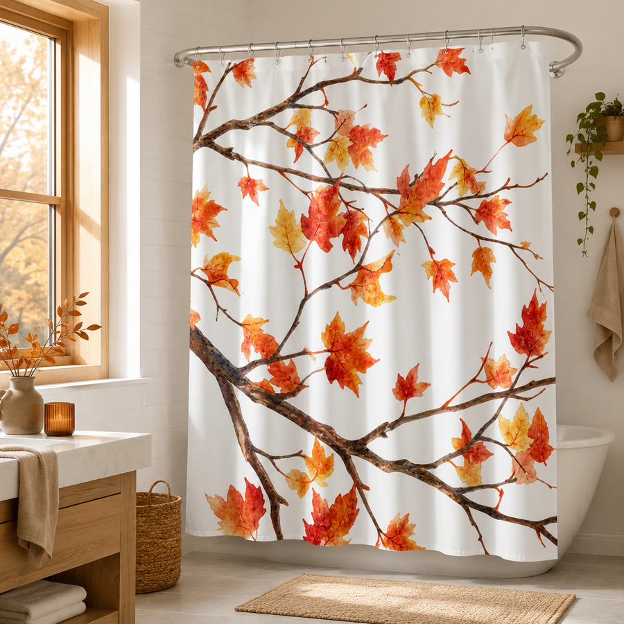 Autumn Maple Branch Shower Curtain mockup