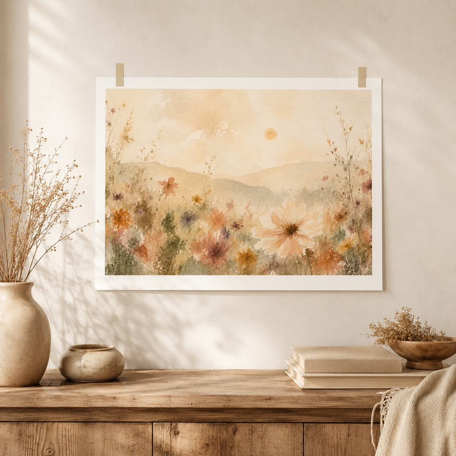 Breezy Golden Meadow Watercolor Poster mockup