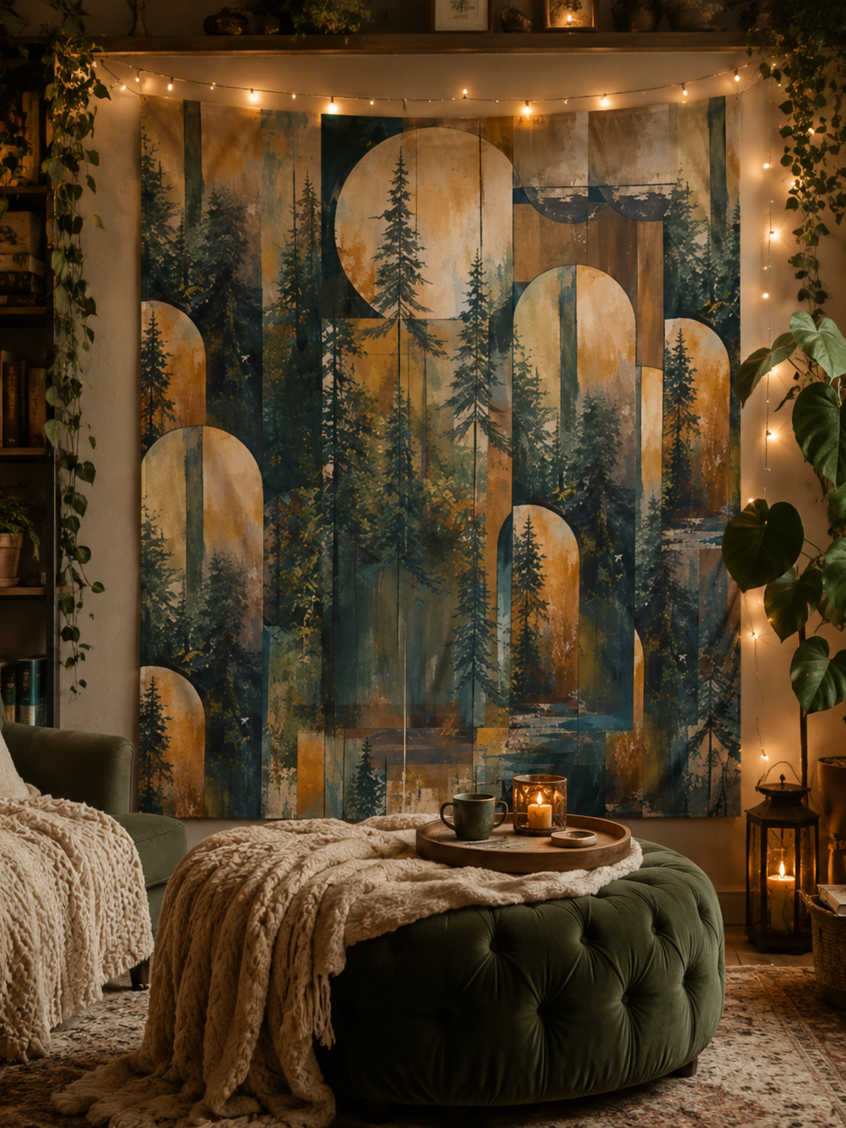Abstract Geometric Forest Indoor Tapestry 50×60 | Evergreen Wall Art