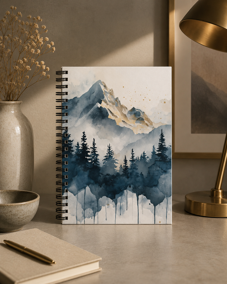 Watercolor Mountain Forest Spiral Notebook | Ruled Line Journal