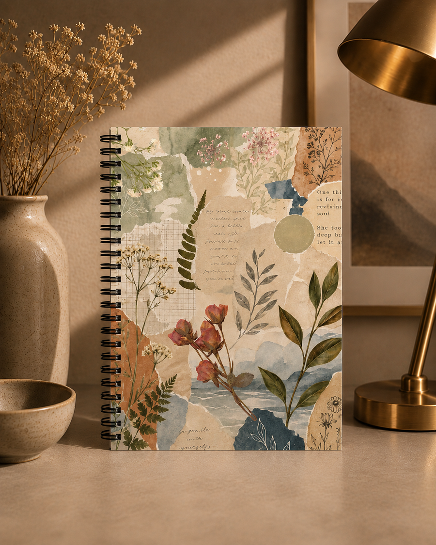 Vintage Botanical Collage Spiral Notebook | Ruled Line Journal