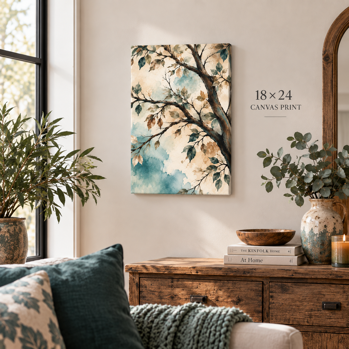 Watercolor Tree Canvas Print 18×24 vertical botanical wall art mockup