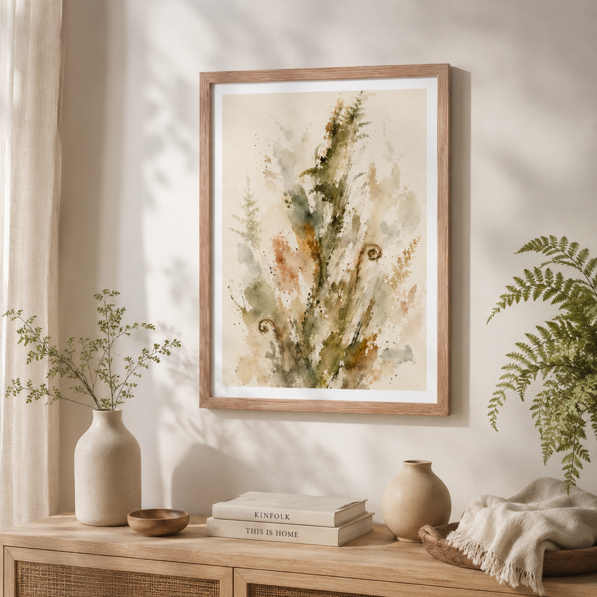 Wild Fern Study Watercolor Framed Poster 18×24 botanical wall art mockup